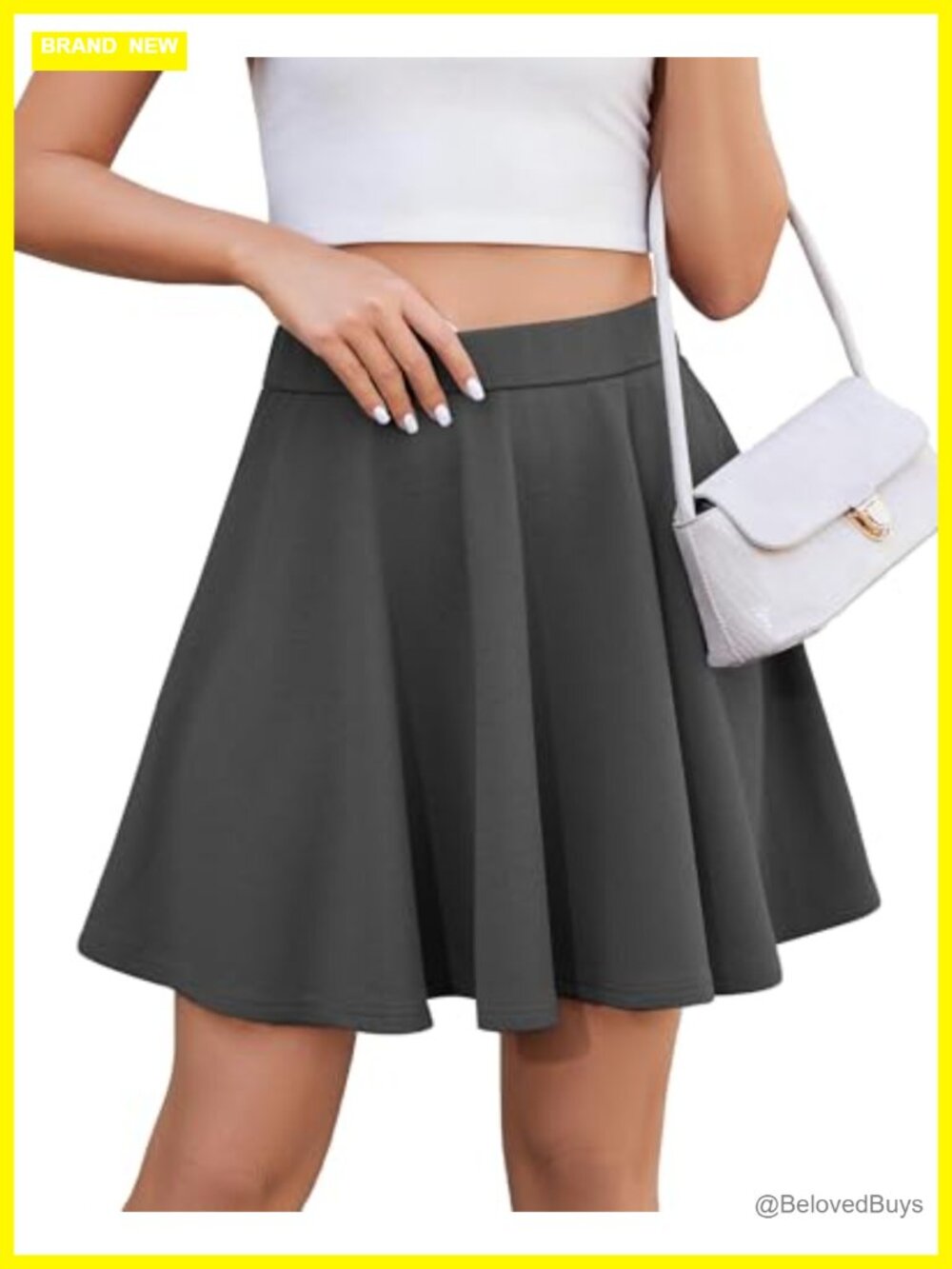 QILORA Women High Waist Pleated Skater Flare Mini A-Line Skirt School